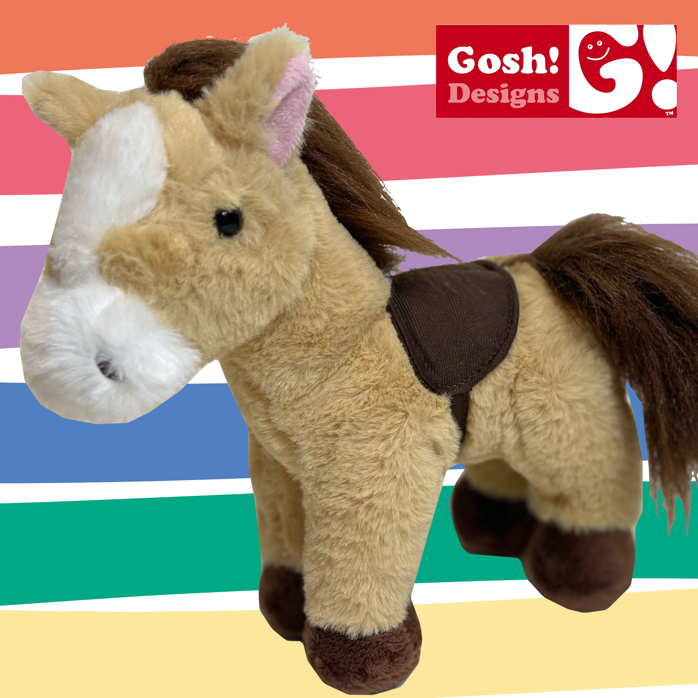 Natural Plush Horse Light Brown Soft Toy 27cm - Image 4
